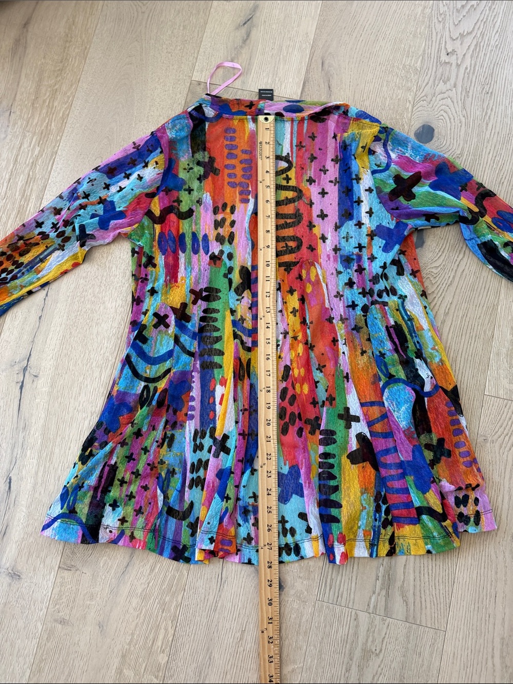 Ali Miles Open Front Cardigan Sheer Mesh Duster Abstract Art Print Size Small - Picture 3 of 5